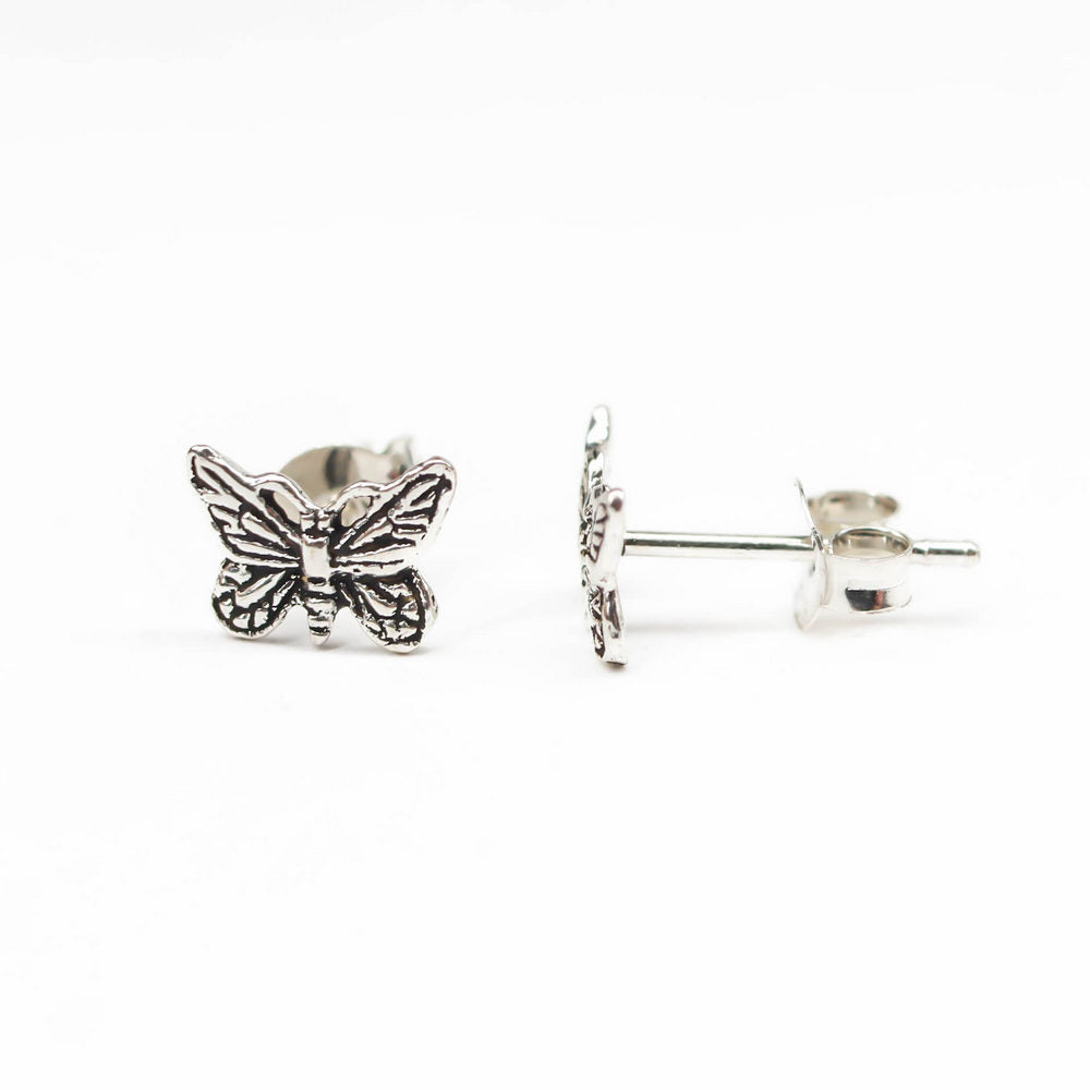 Pendiente En Plata De Ley Forma De Mariposa Con Tuerca Mariposa.