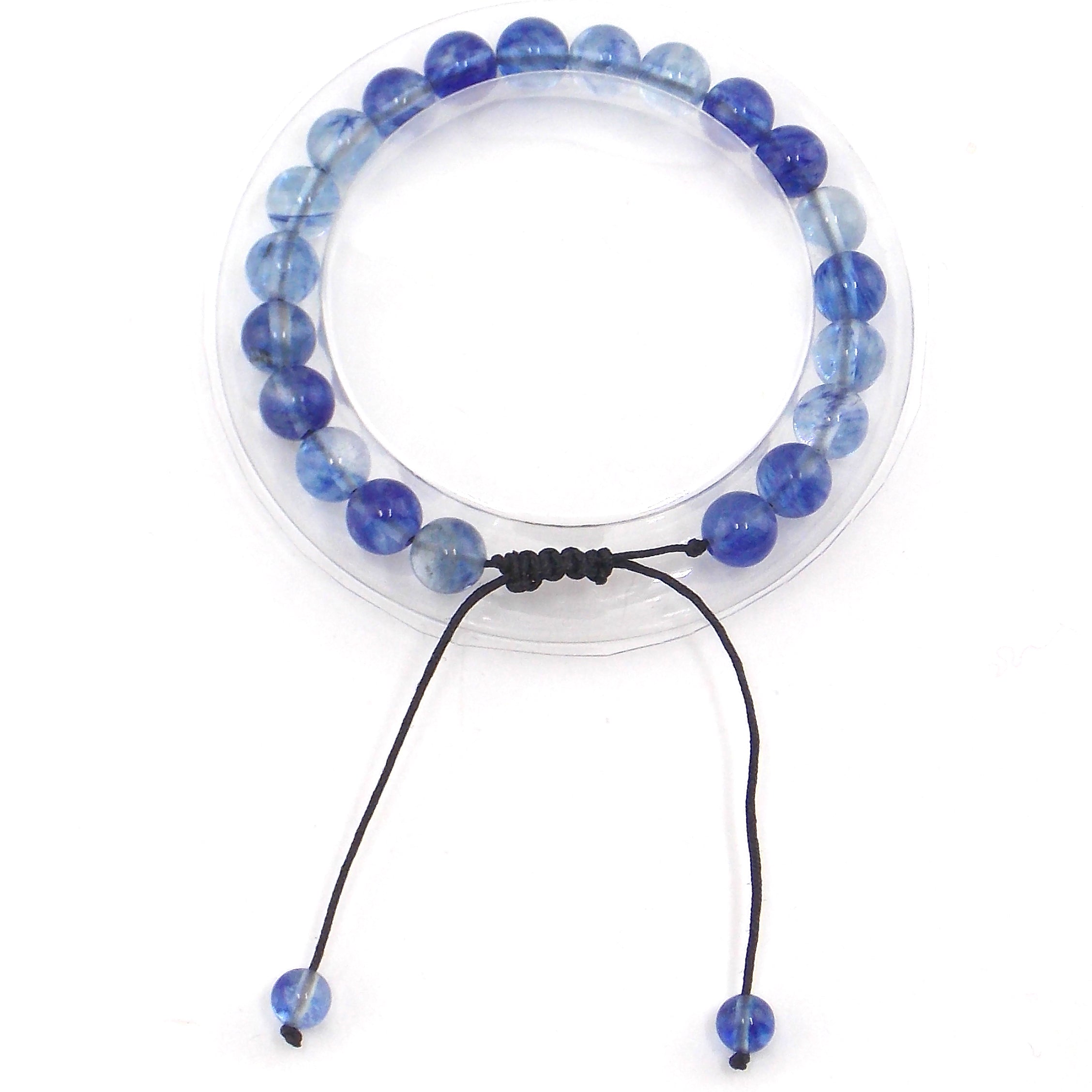 Pulsera de piedra natural de Cuarzo azul rutilado de macramé 8mm