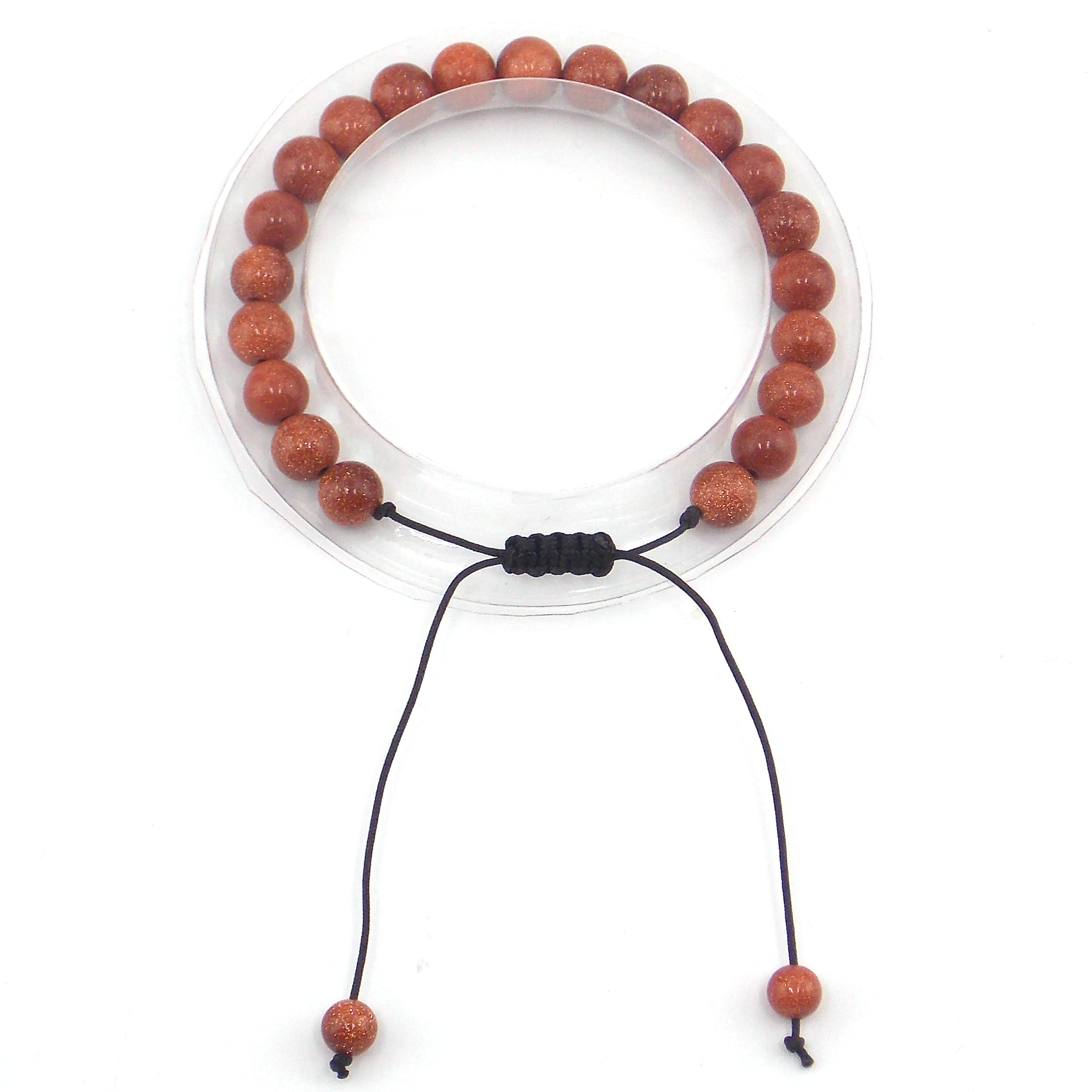Pulsera de piedra natural de Venturina dorada de macramé 8mm