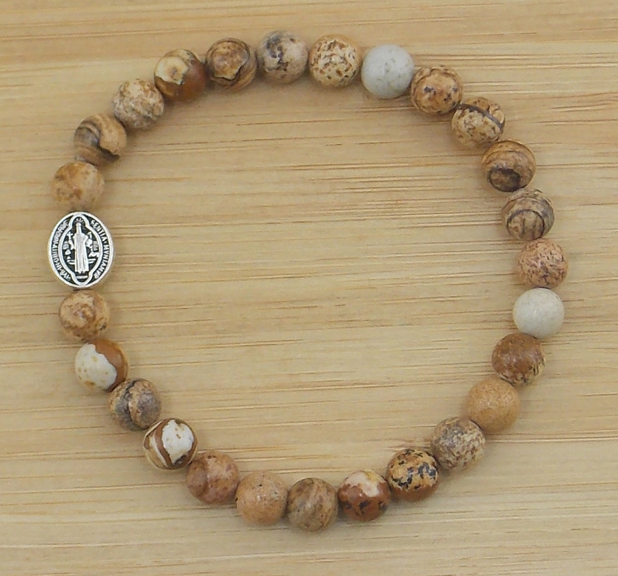 Pulsera de Jaspe Madera con San Benito