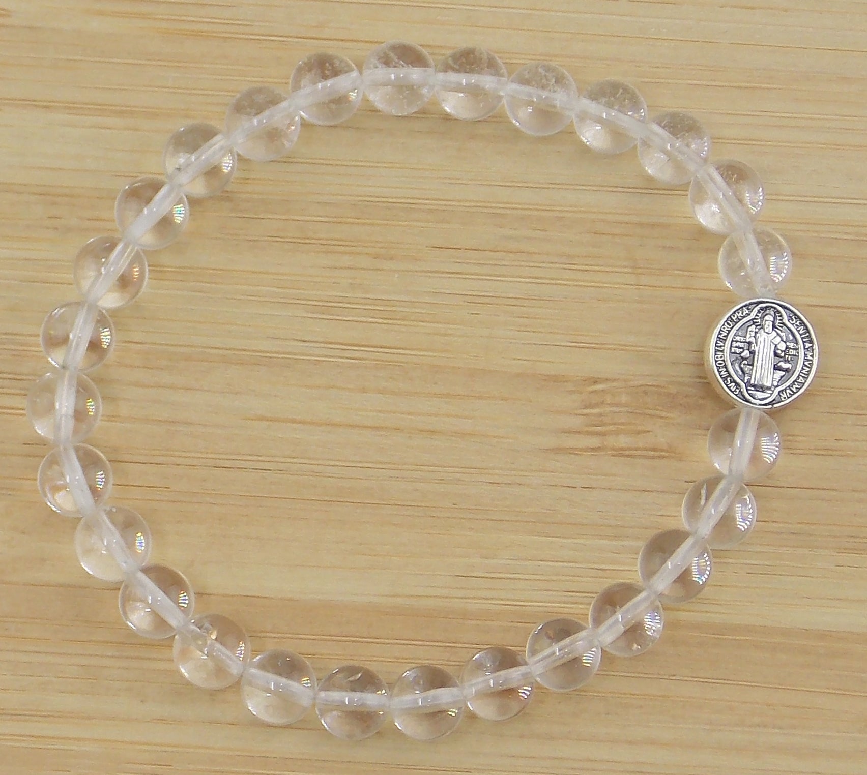 Pulsera Cuarzo blanco con San Benito