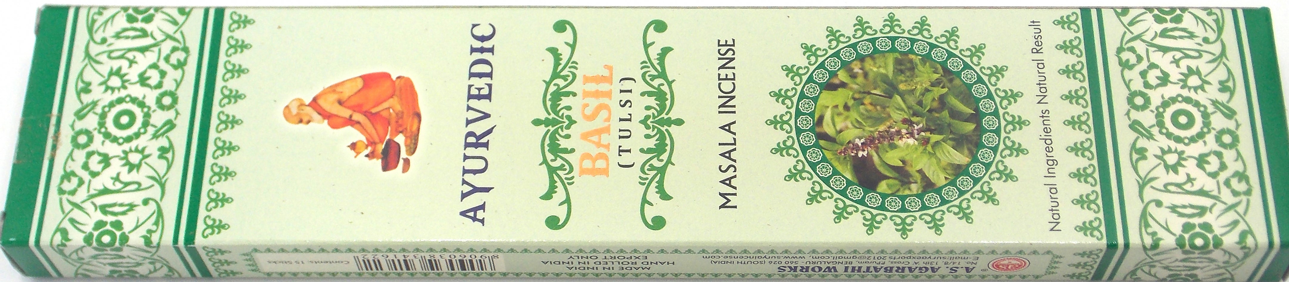 INCIENSO MARCA AYURVEDIC FRAGANCIA ALBAHACA 15 gramos