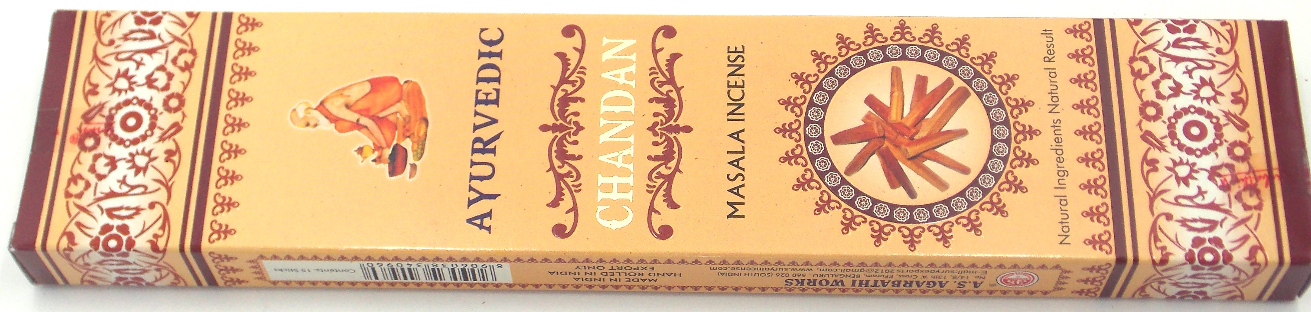 INCIENSO DE MARCA AYURVEDIC FRAGANCIA CHANDAN 15 unidades