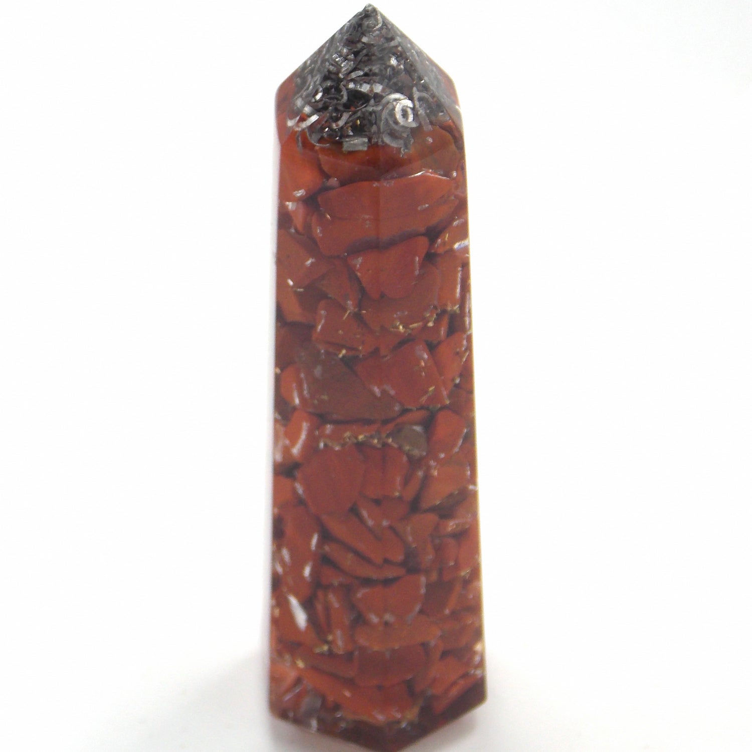 Obelisco de Orgonita de aprox. 7-8cm con piedra de Jaspe rojo