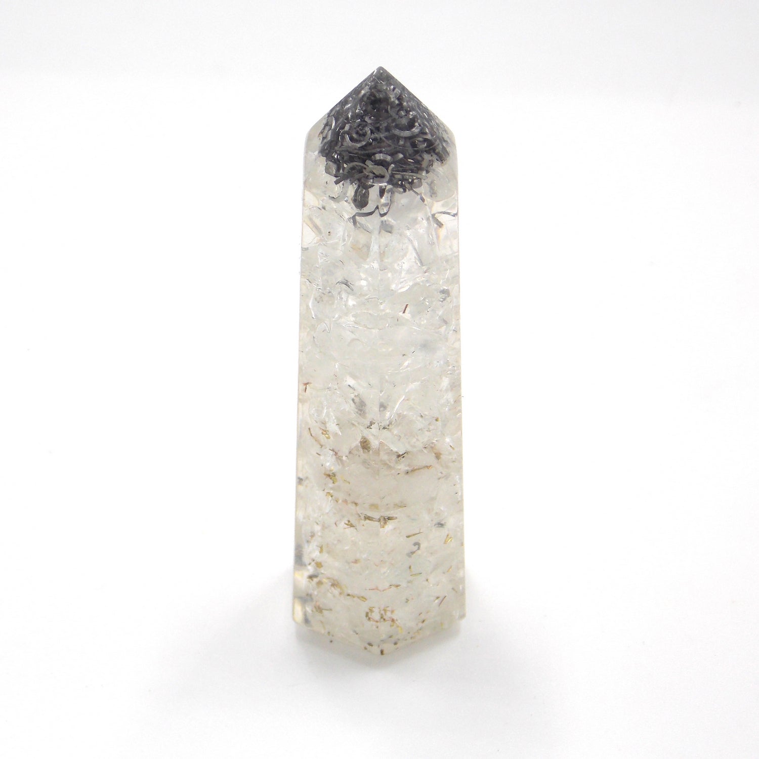 Obelisco de Orgonita de aprox. 7-8cm con piedra de Cuarzo blanco