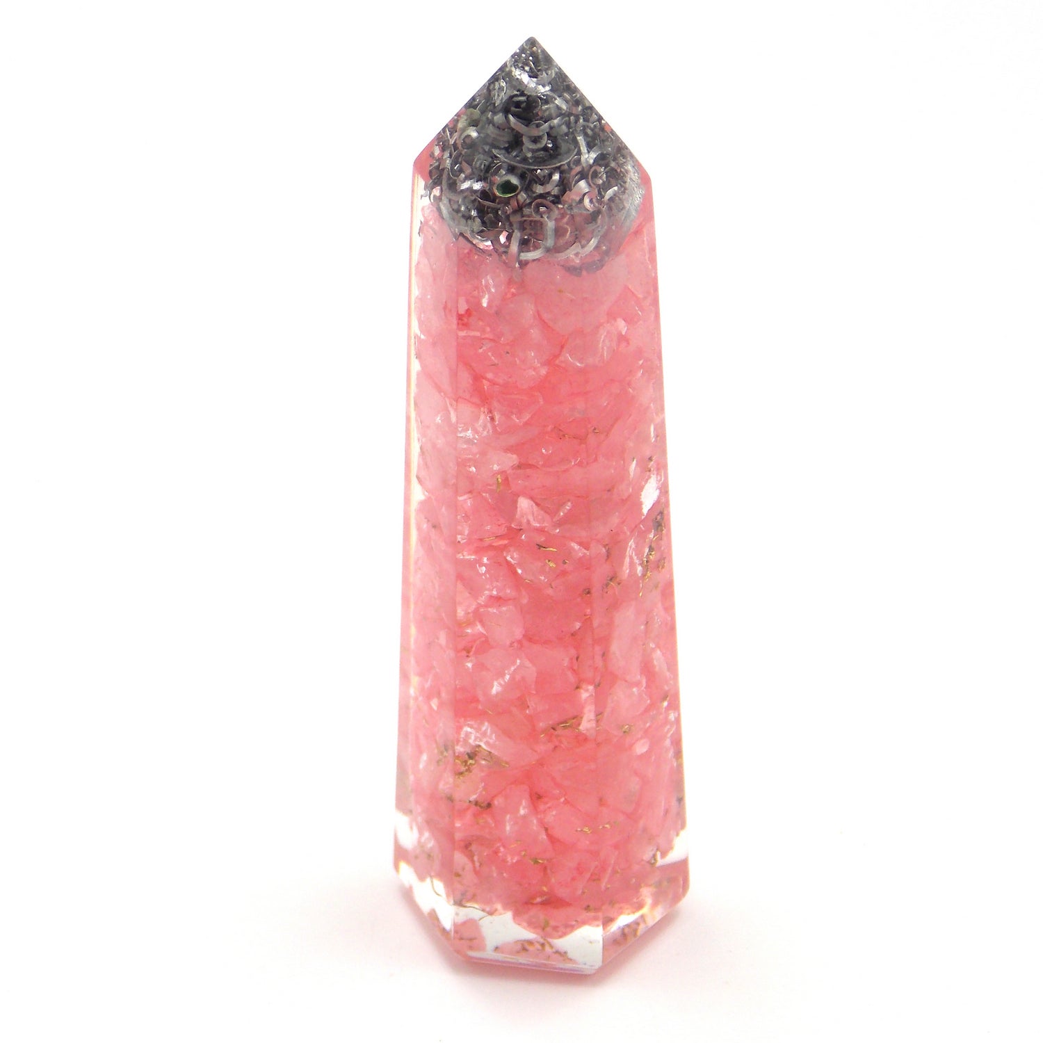 Obelisco de Orgonita de aprox. 7-8cm con piedra de Cuarzo rosa
