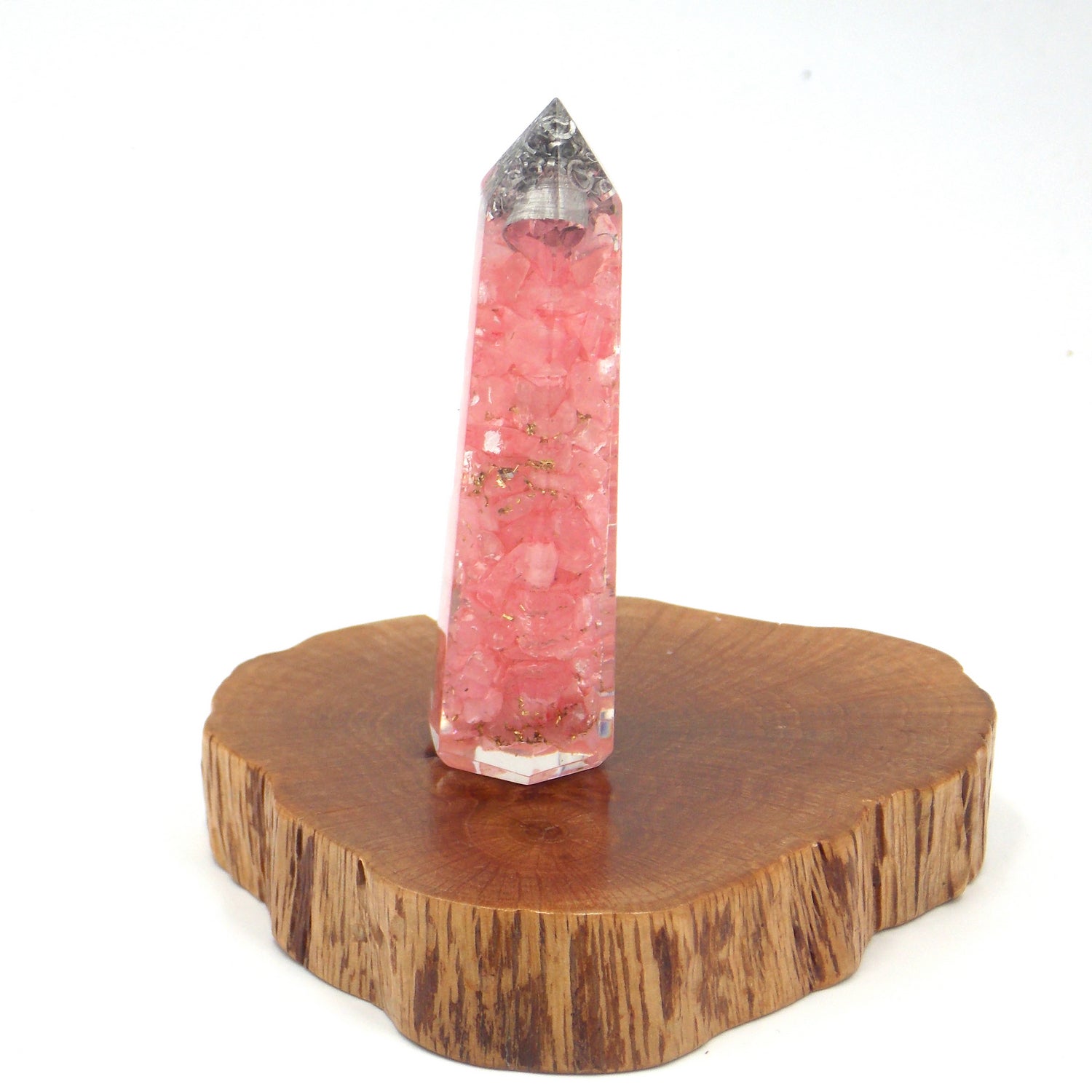 Obelisco de Orgonita de aprox. 7-8cm con piedra de Cuarzo rosa
