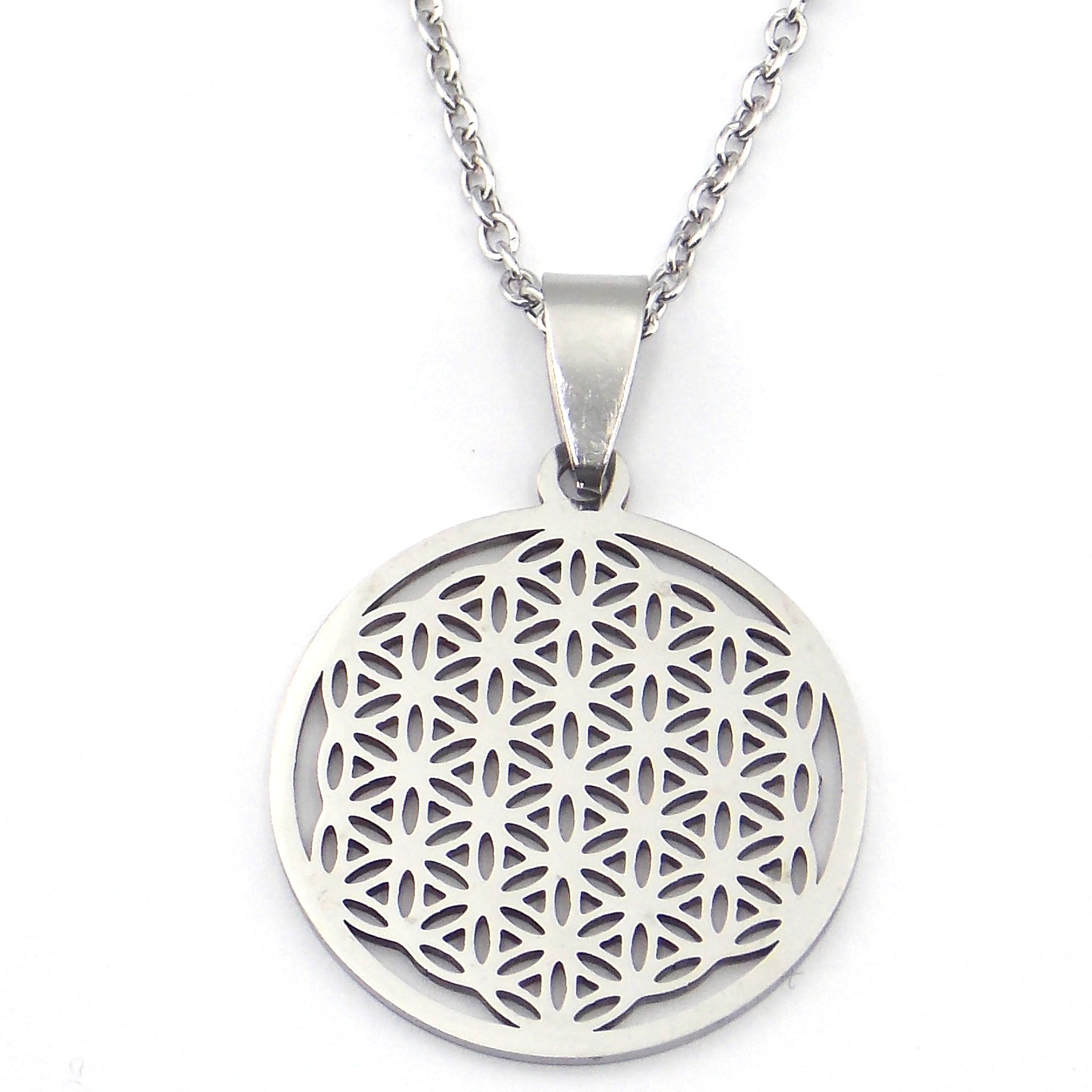 Colgante de acero inoxidable en forma de Flor de la vida