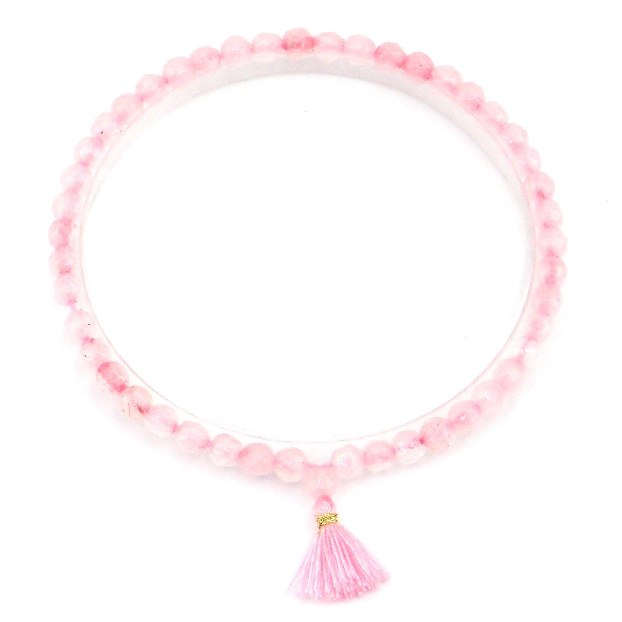 Pulsera de Cuarzo rosa facetada de 4mm con borla