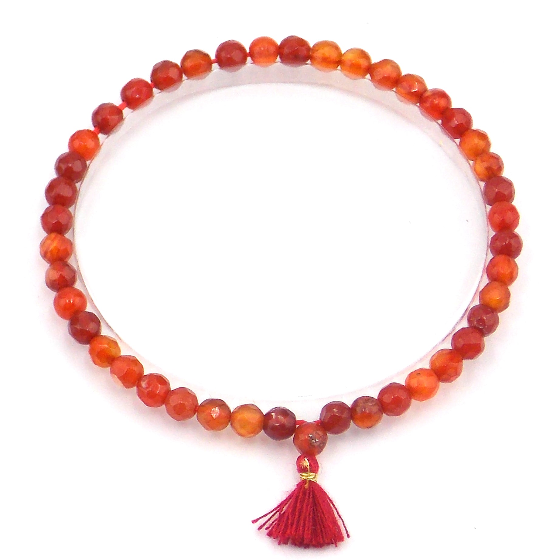 Pulsera de piedra natural de Carneola facetada de 4mm con borla