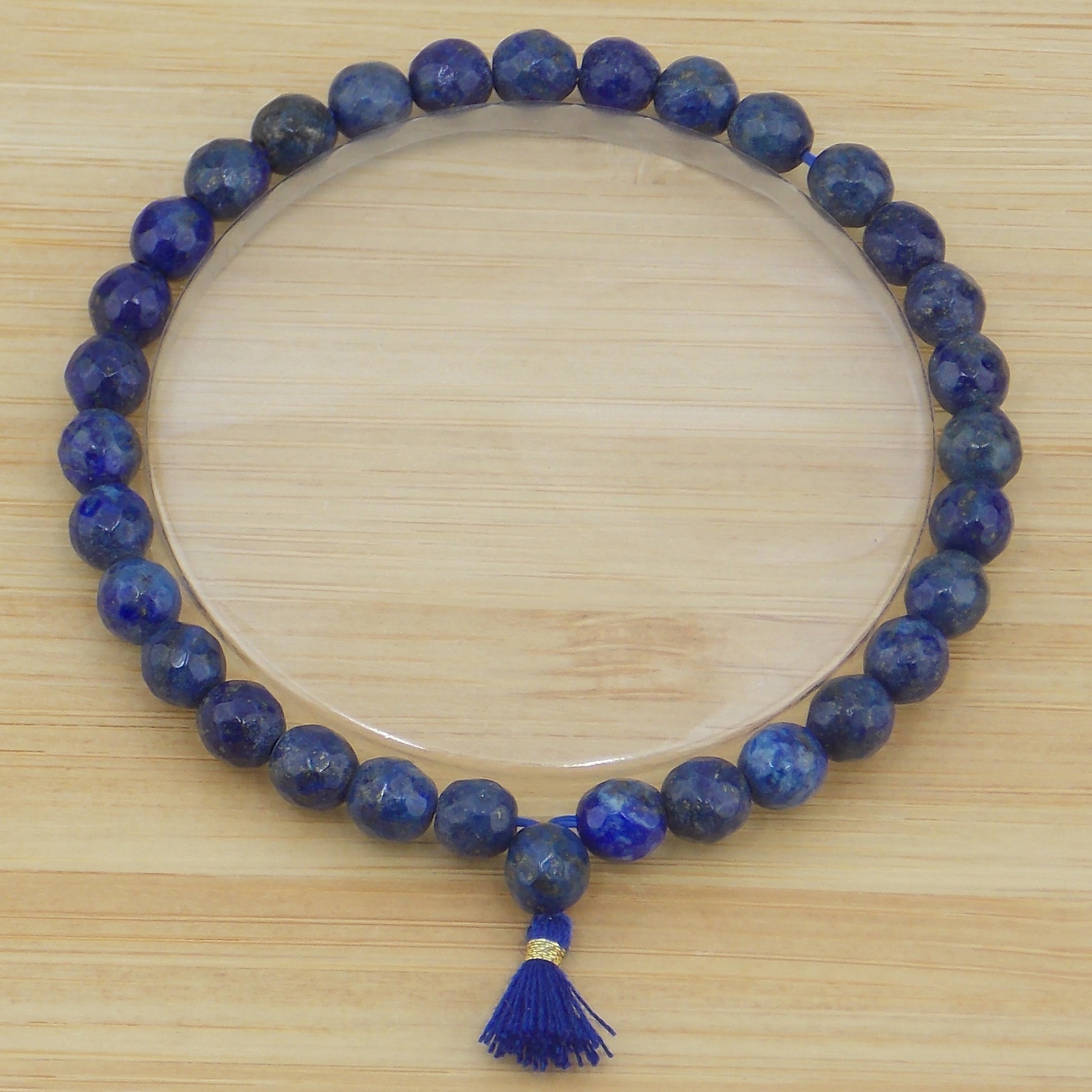 Pulsera de piedra natural de Lapislazuli facetada de 5mm con borla