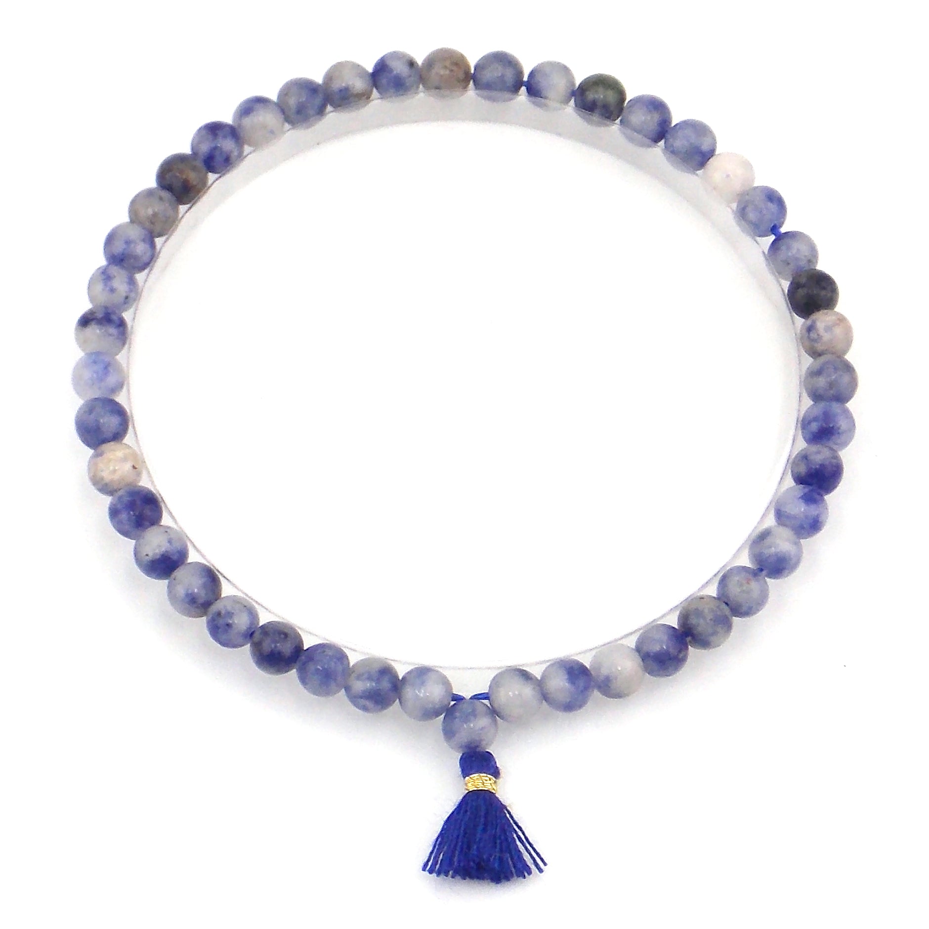 Pulsera de piedra natural de Sodalita de 4mm con borla