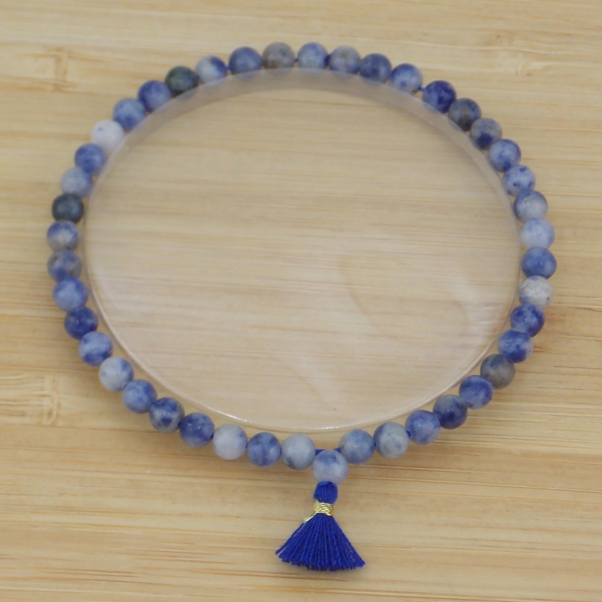 Pulsera de piedra natural de Sodalita de 4mm con borla