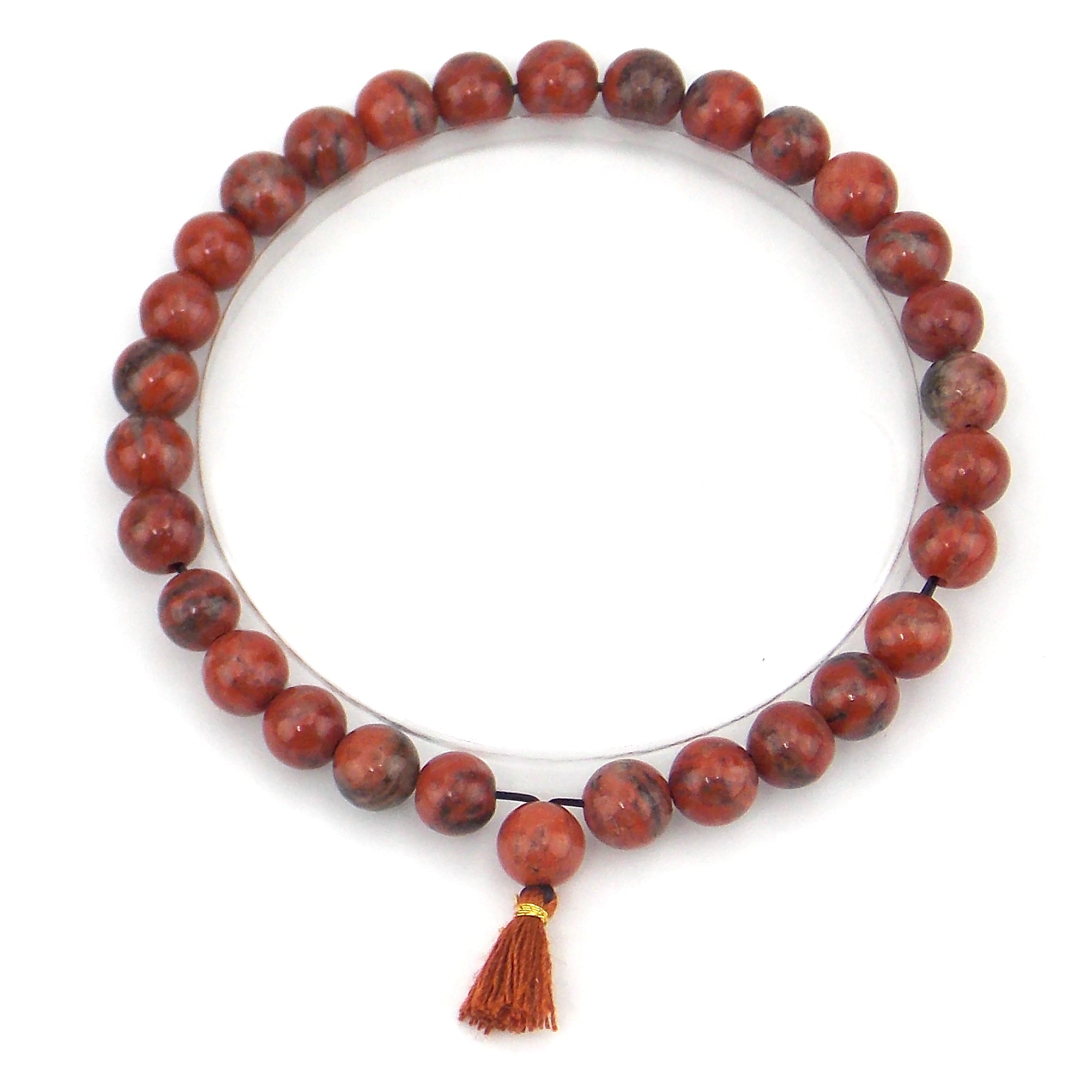 Pulsera de piedra natural de Jaspe rojo de 6mm con borla