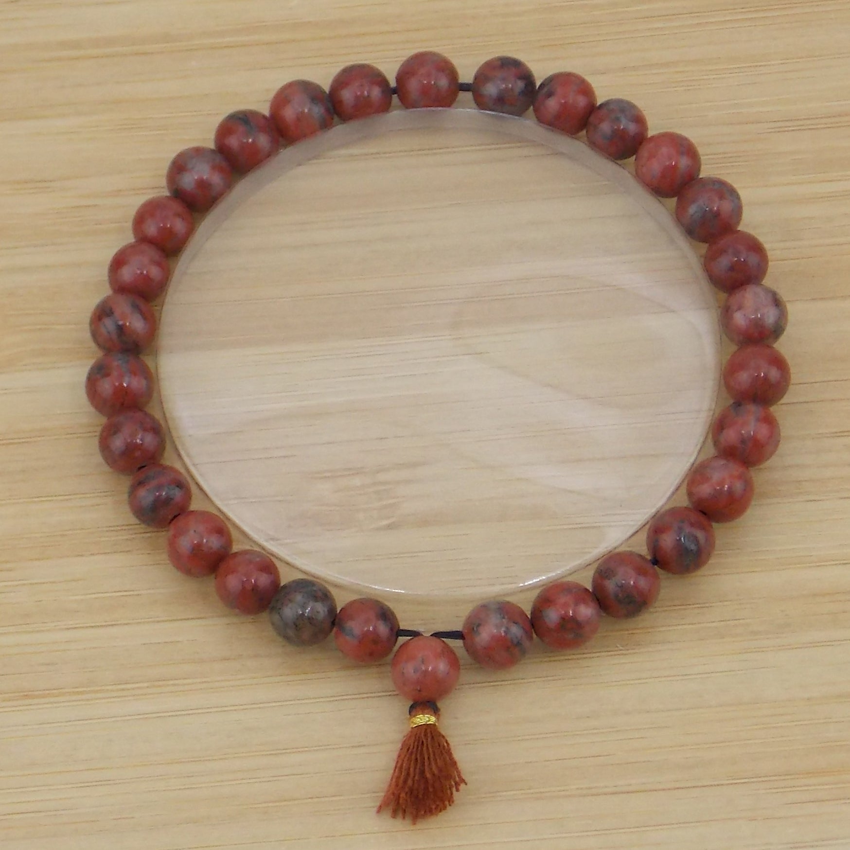 Pulsera de piedra natural de Jaspe rojo de 6mm con borla