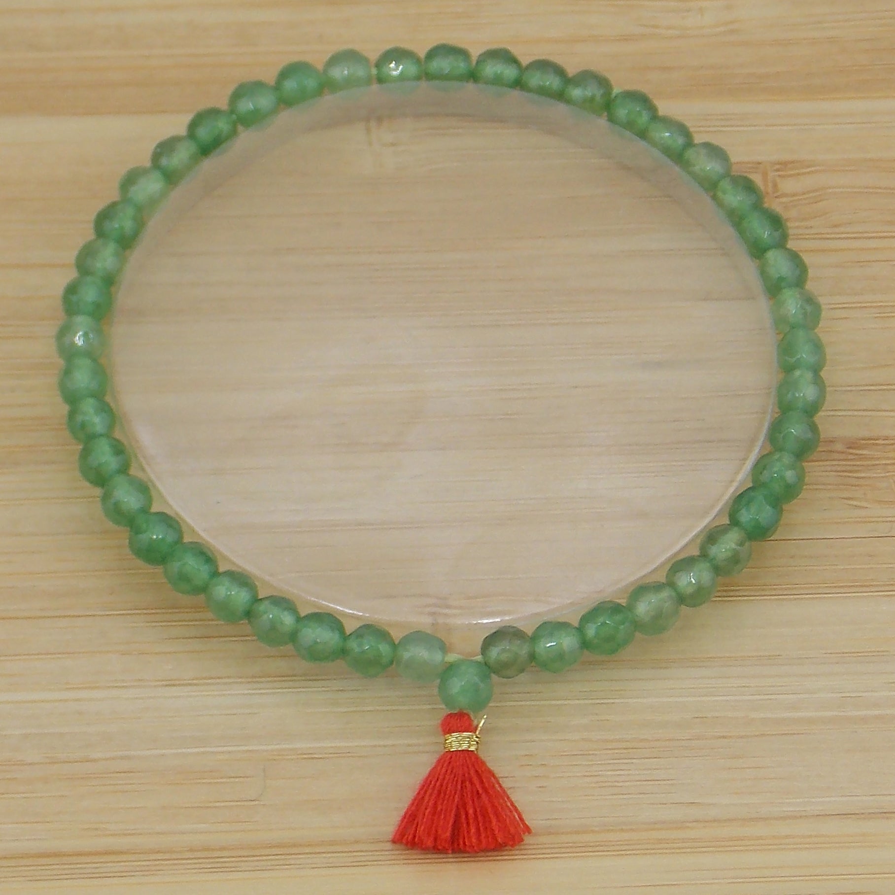 Pulsera de piedra natural de Aventurina facetada de 4mm con borla