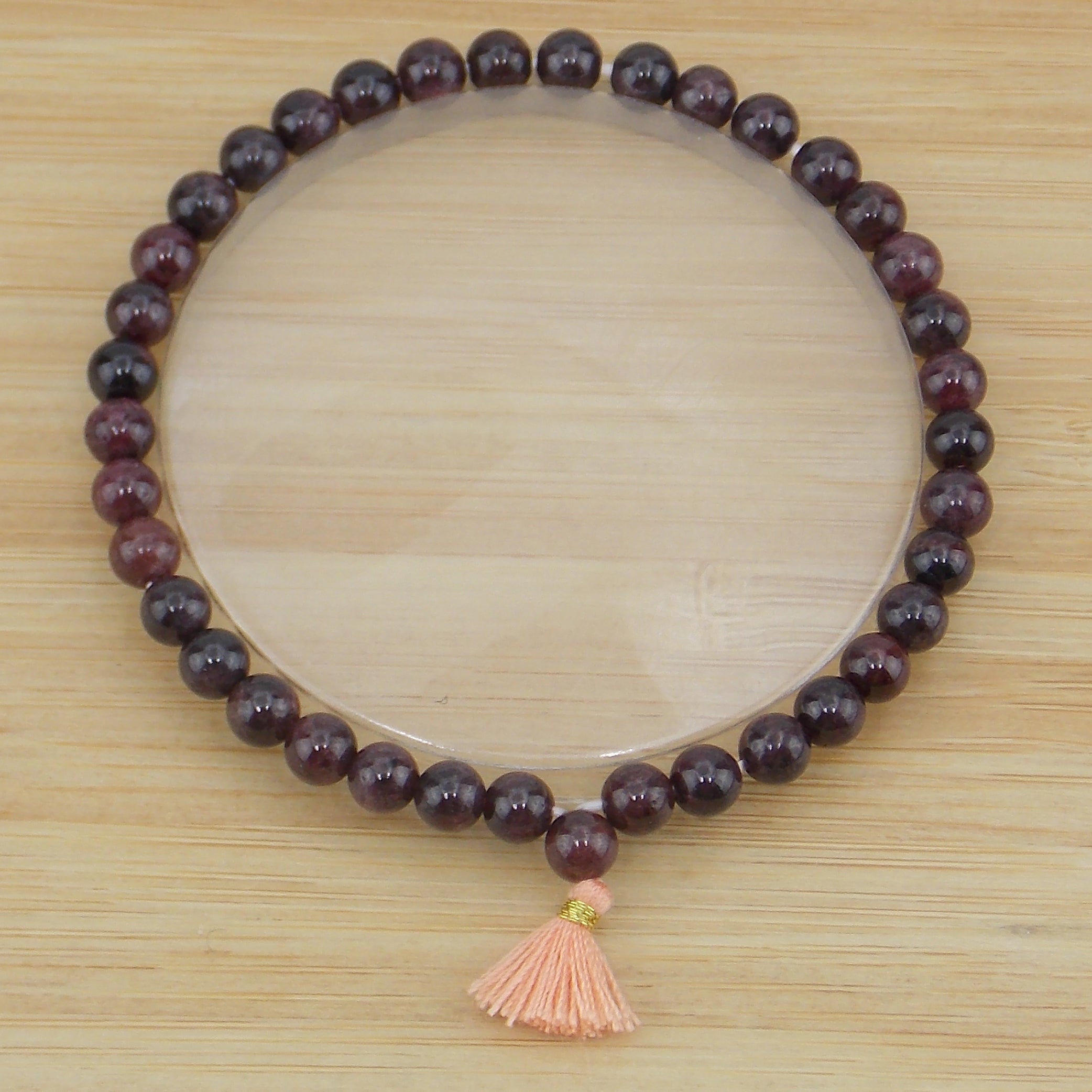 Pulsera de piedra natural de Granate de 4mm con borla