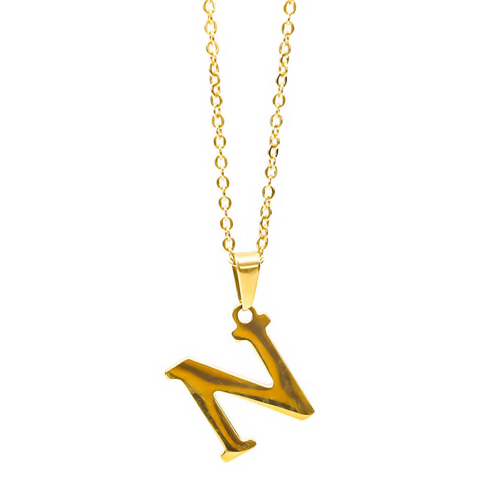 Colgante de acero inoxidable dorado con forma de letra N de 20mm