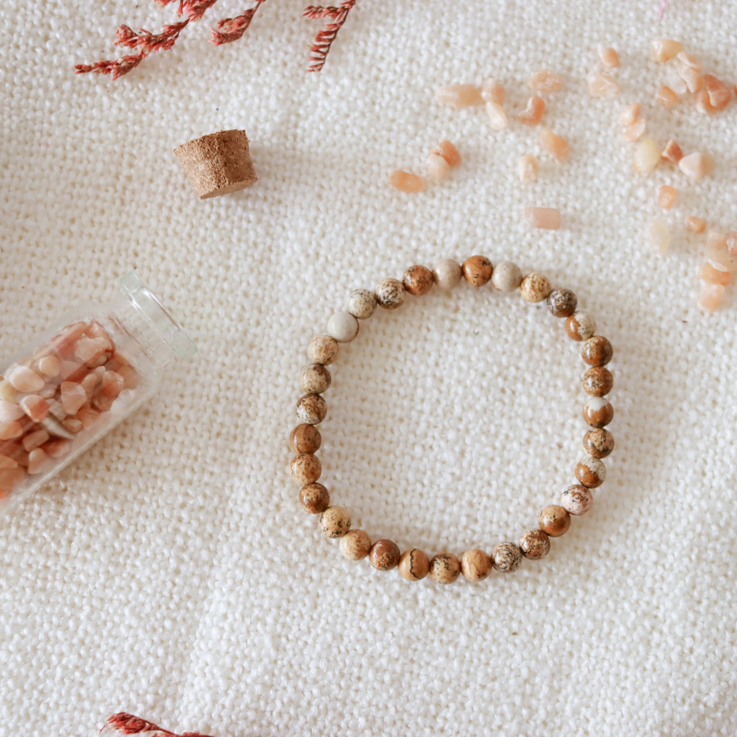 Pulsera de piedra natural de Jaspe madera de 6mm
