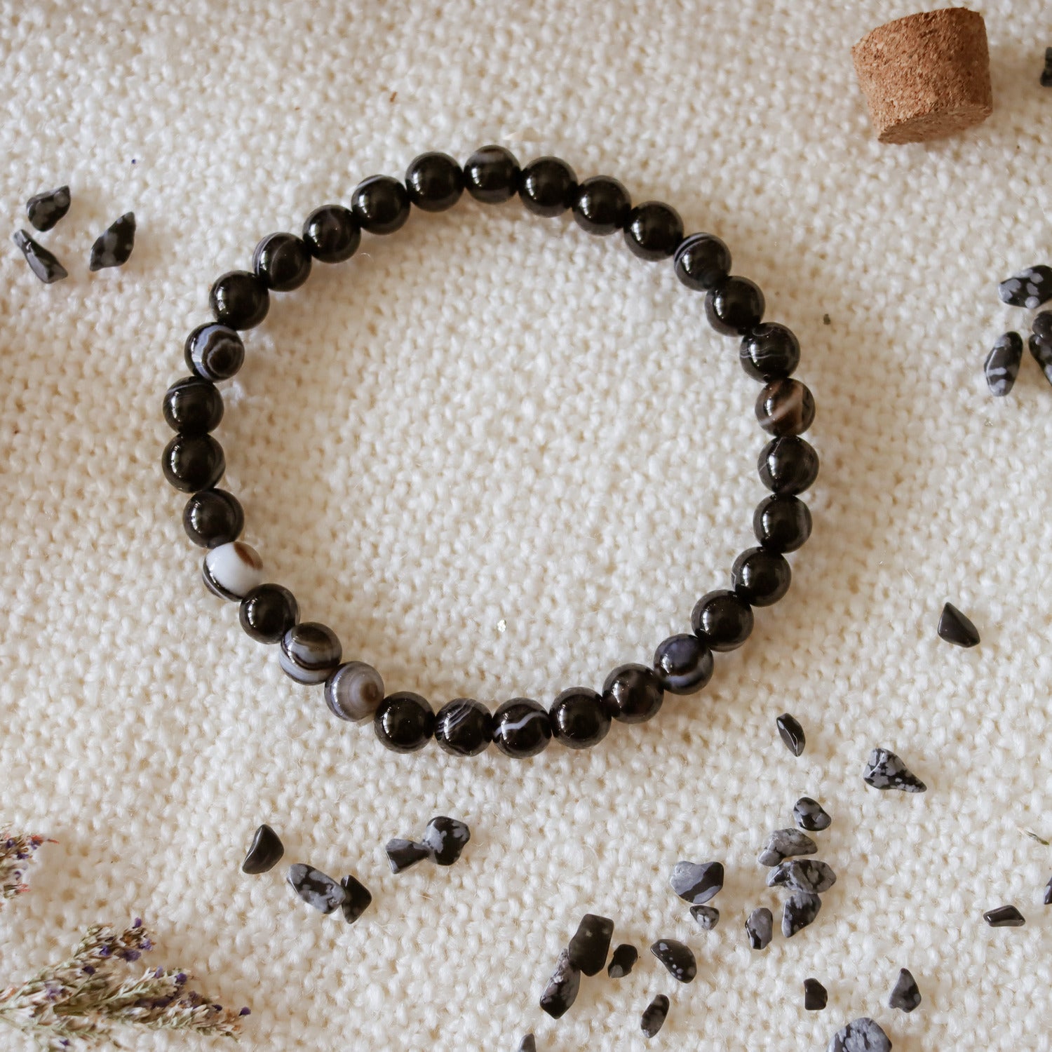 Pulsera de piedra natural de Ágata negra de 6mm