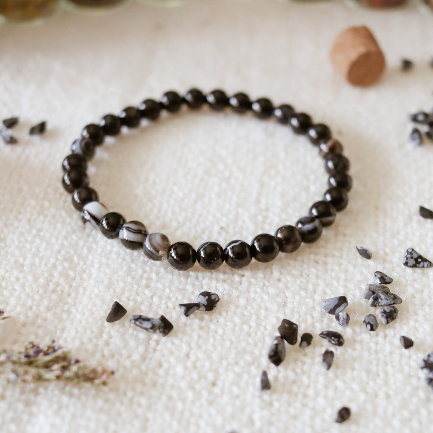 Pulsera de piedra natural de Ágata negra de 6mm