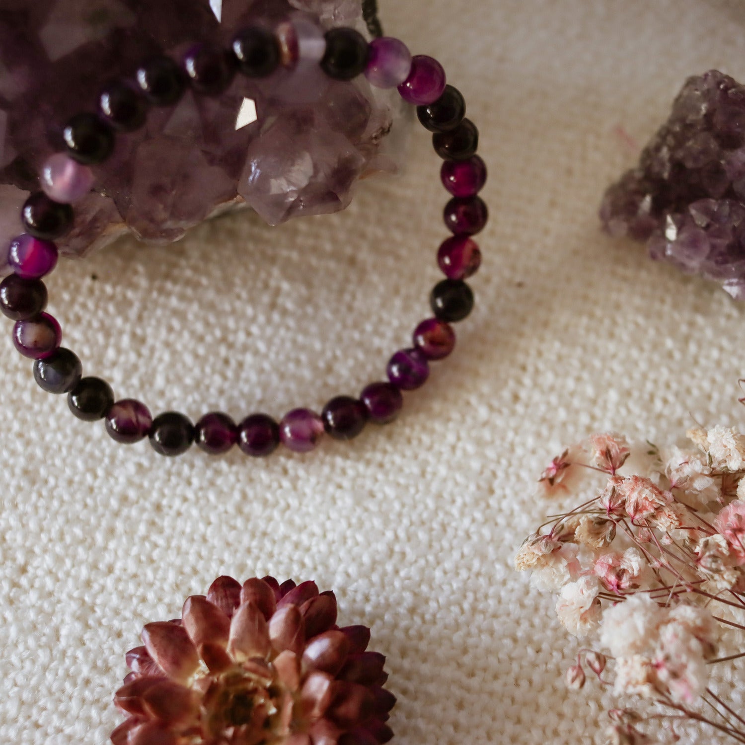 Pulsera de piedra natural de Ágata morada de 6mm
