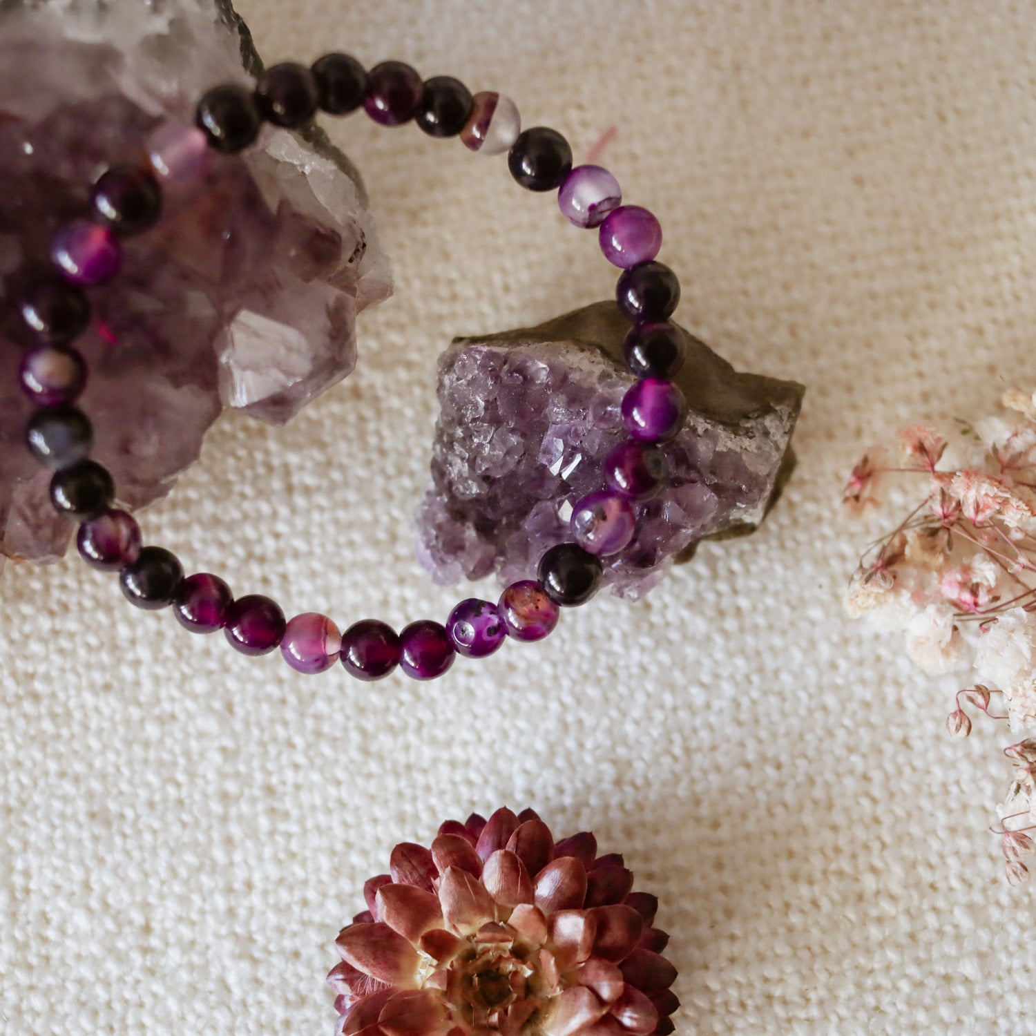 Pulsera de piedra natural de Ágata morada de 6mm