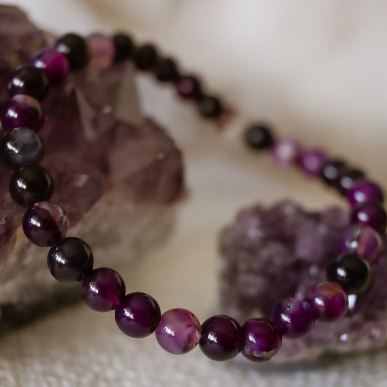 Pulsera de piedra natural de Ágata morada de 6mm