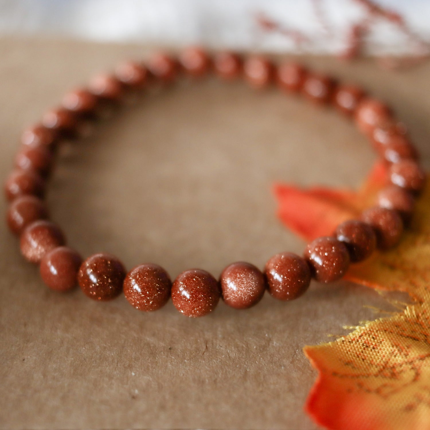 Pulsera de piedra natural de Venturina dorada de 6mm