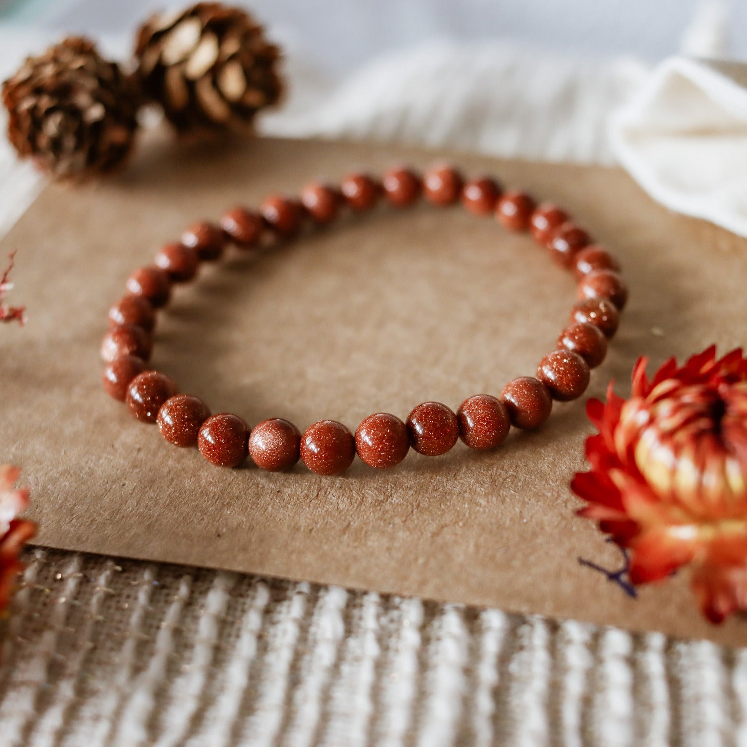 Pulsera de piedra natural de Venturina dorada de 6mm