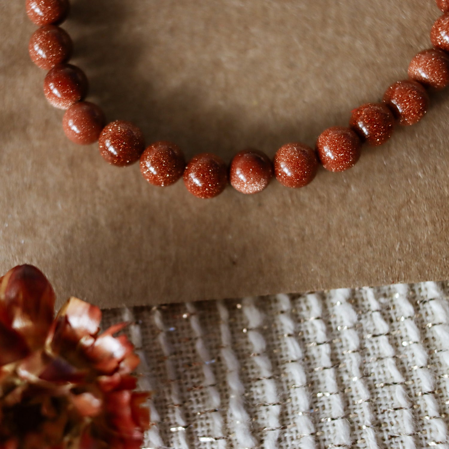 Pulsera de piedra natural de Venturina dorada de 6mm