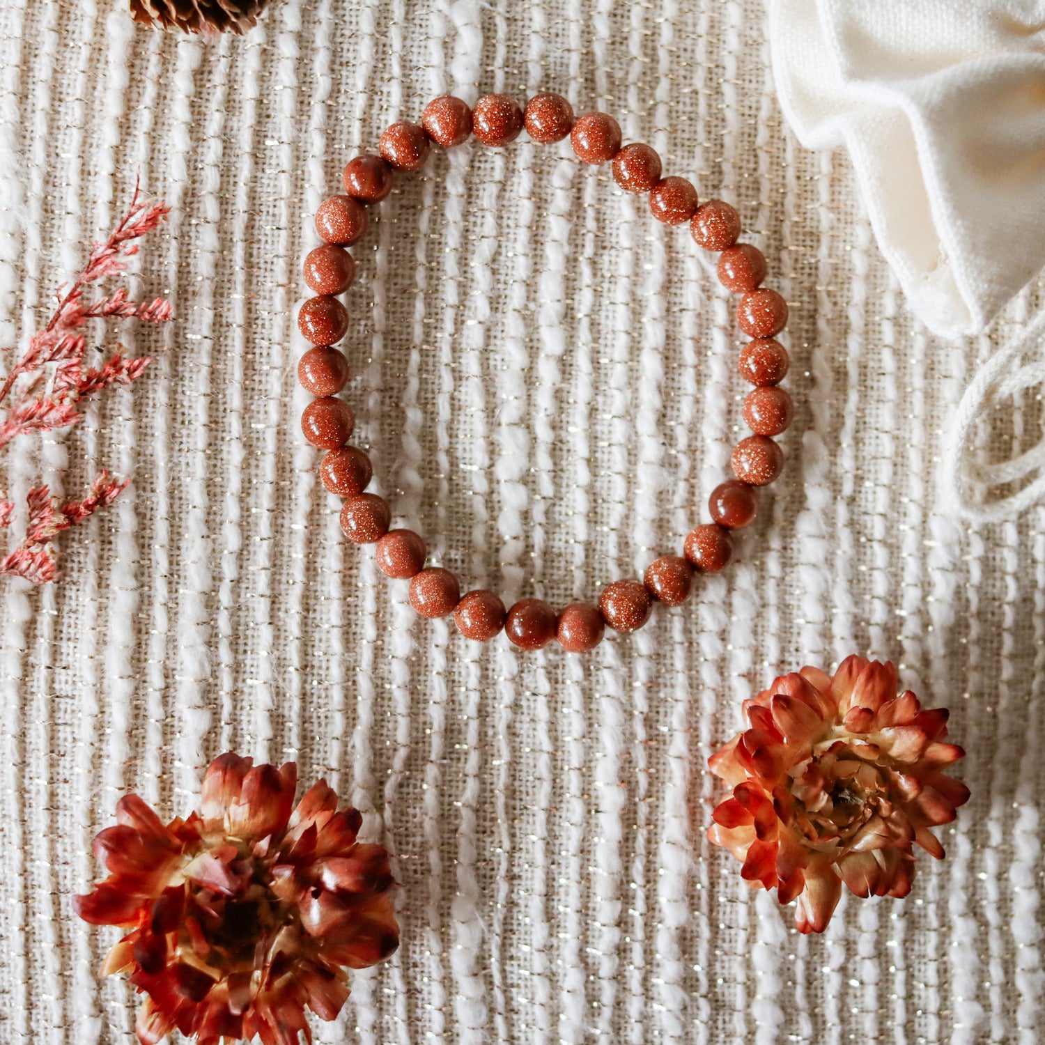 Pulsera de piedra natural de Venturina dorada de 6mm