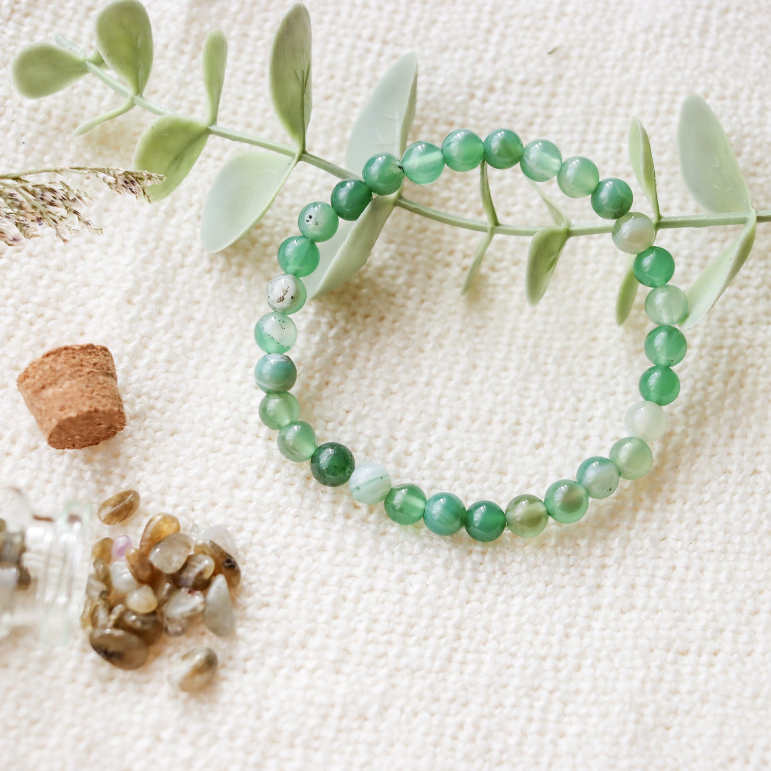 Pulsera de piedra natural de Ágata verde oscuro de 6mm