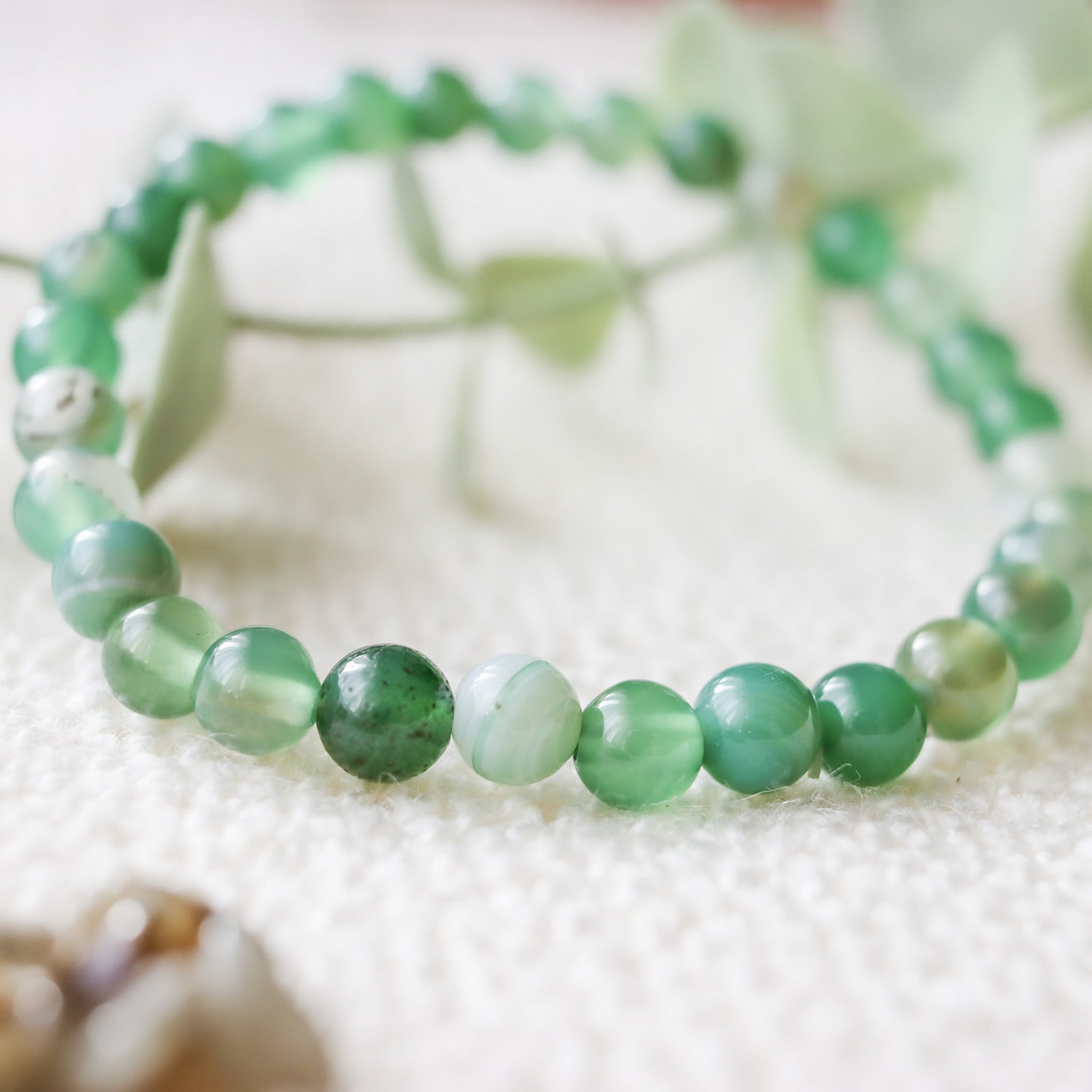 Pulsera de piedra natural de Ágata verde oscuro de 6mm