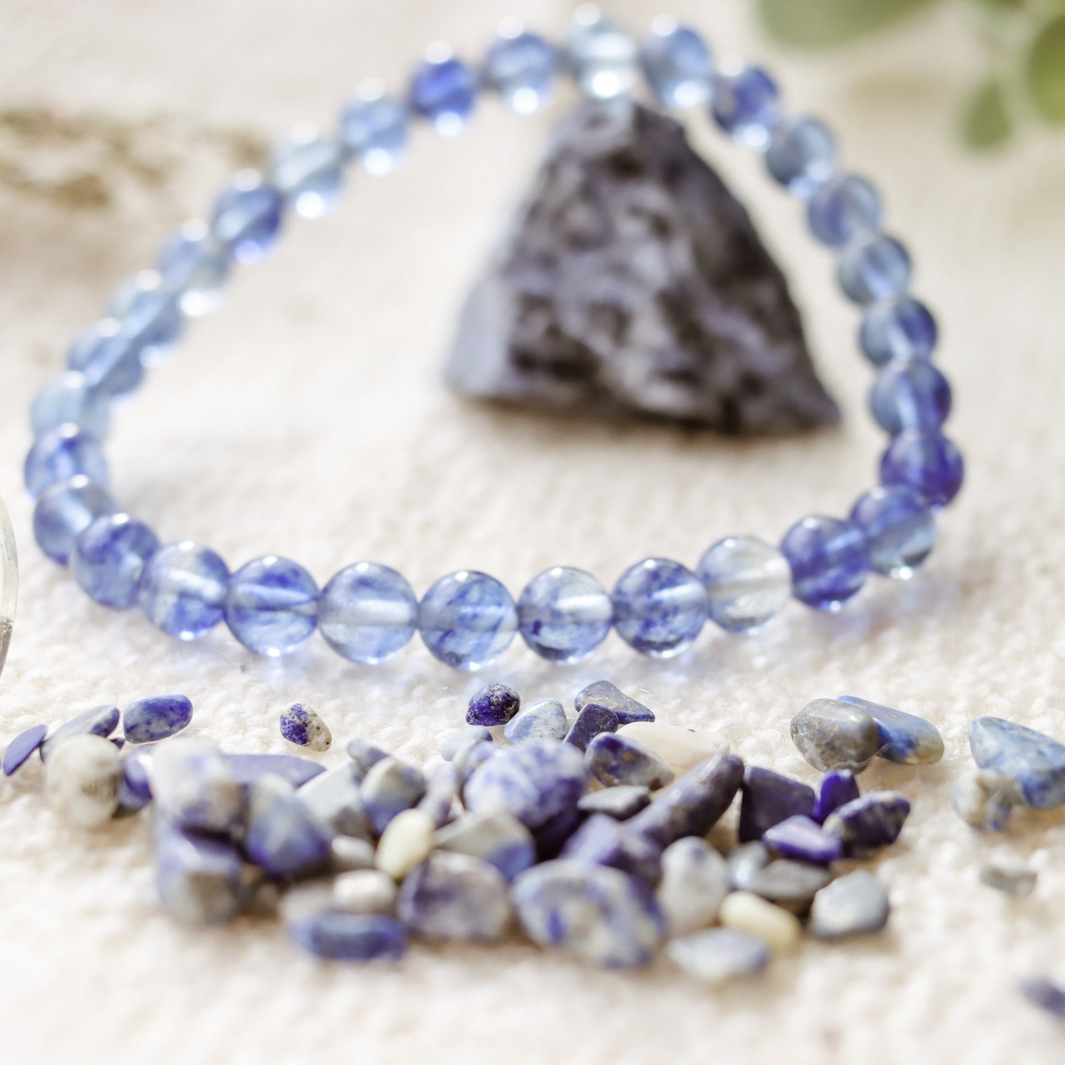 Pulsera de piedra natural de Cuarzo azul rutilado de 6mm