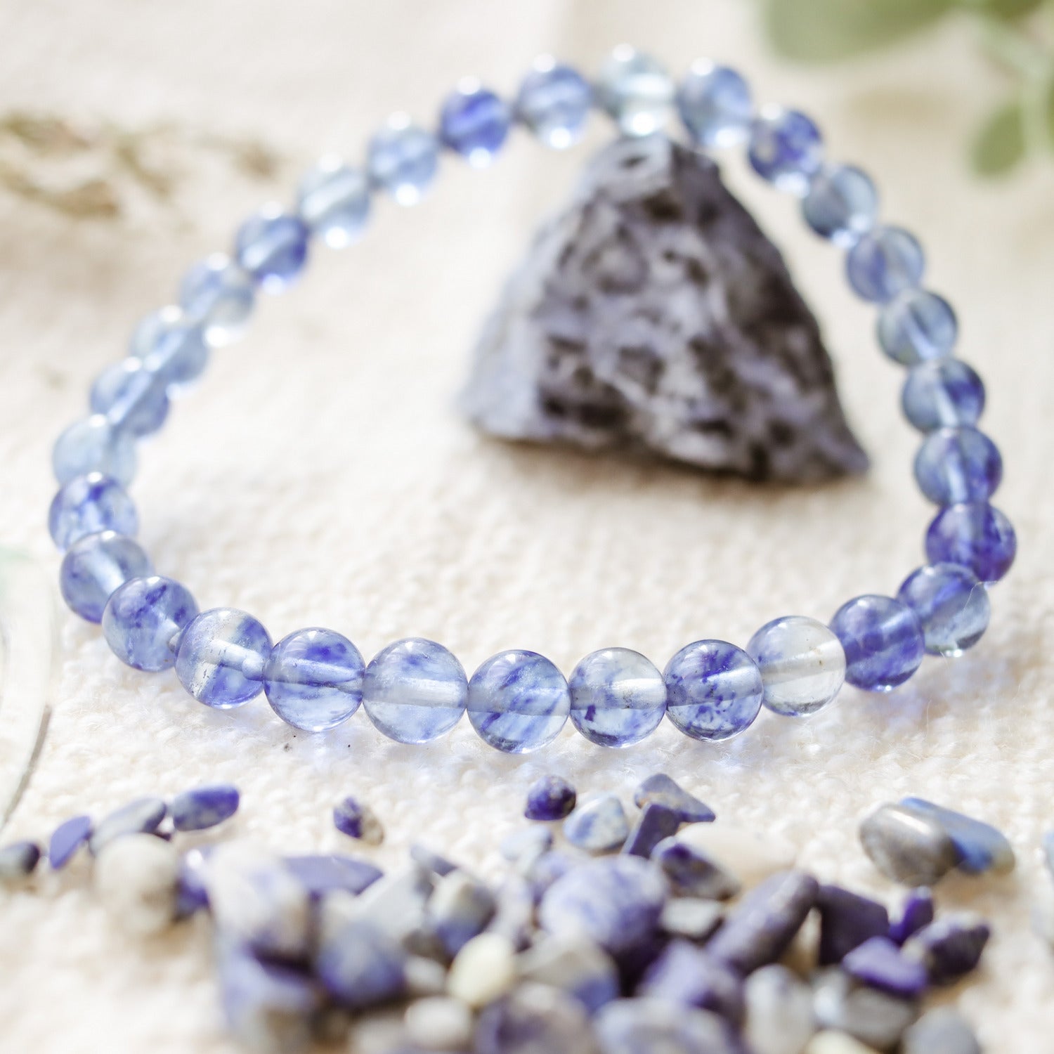 Pulsera de piedra natural de Cuarzo azul rutilado de 6mm