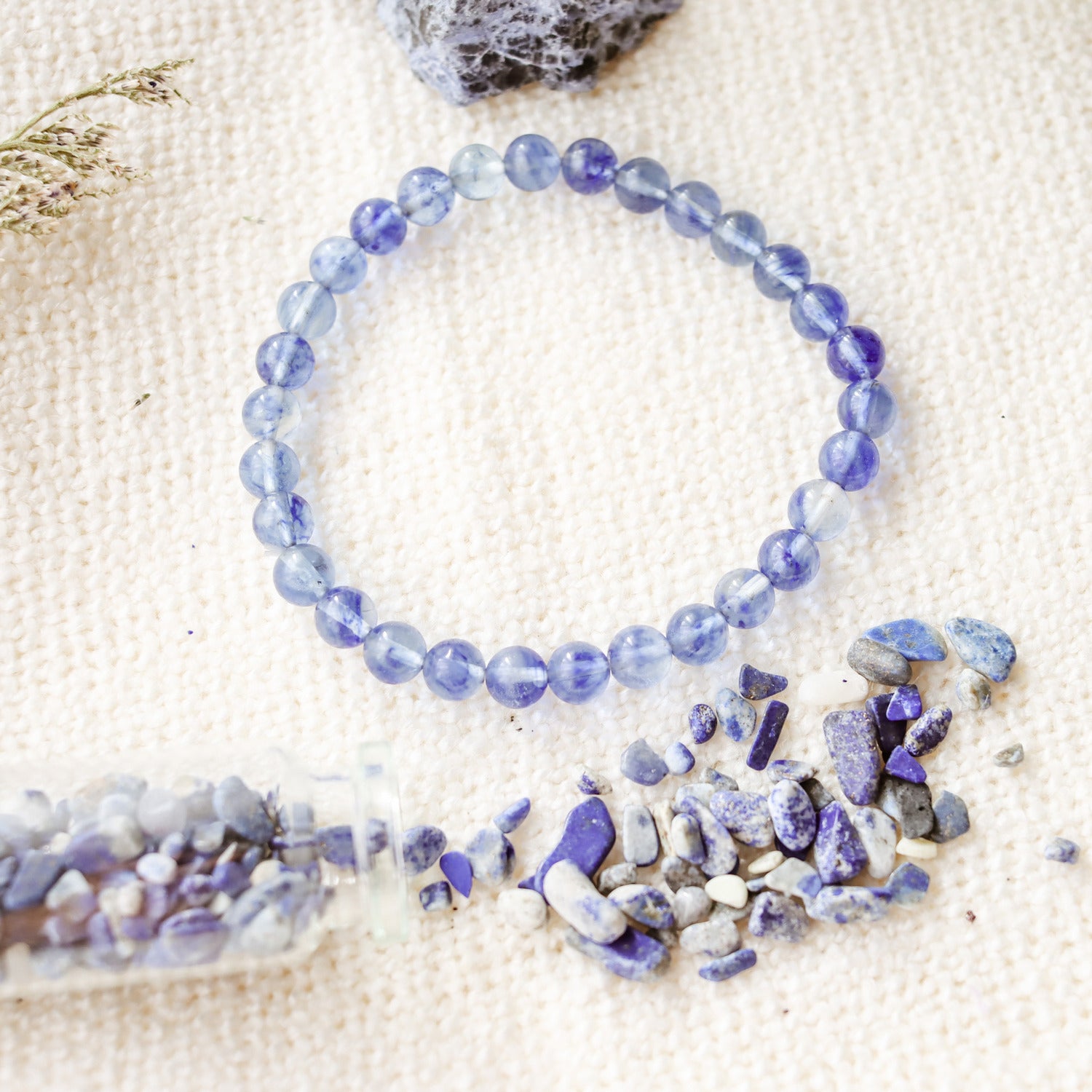 Pulsera de piedra natural de Cuarzo azul rutilado de 6mm