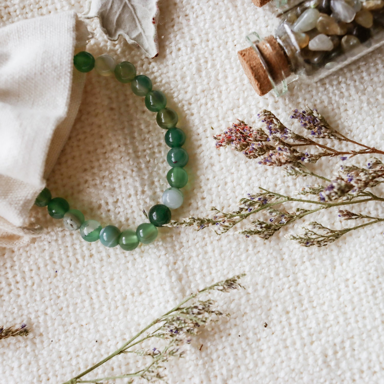 Pulsera de piedra natural de Ágata verde oscuro de 6mm