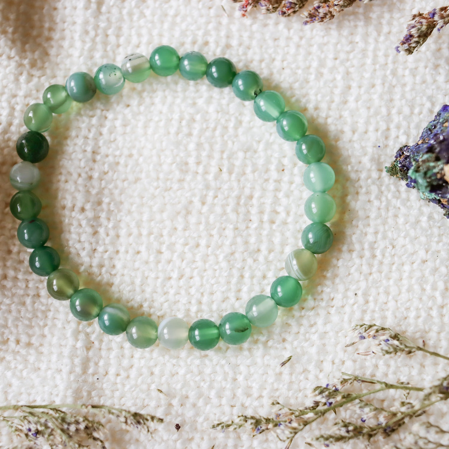 Pulsera de piedra natural de Ágata verde oscuro de 6mm