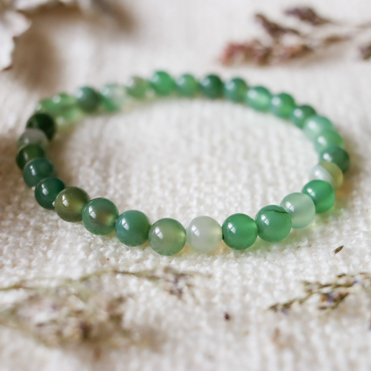 Pulsera de piedra natural de Ágata verde oscuro de 6mm