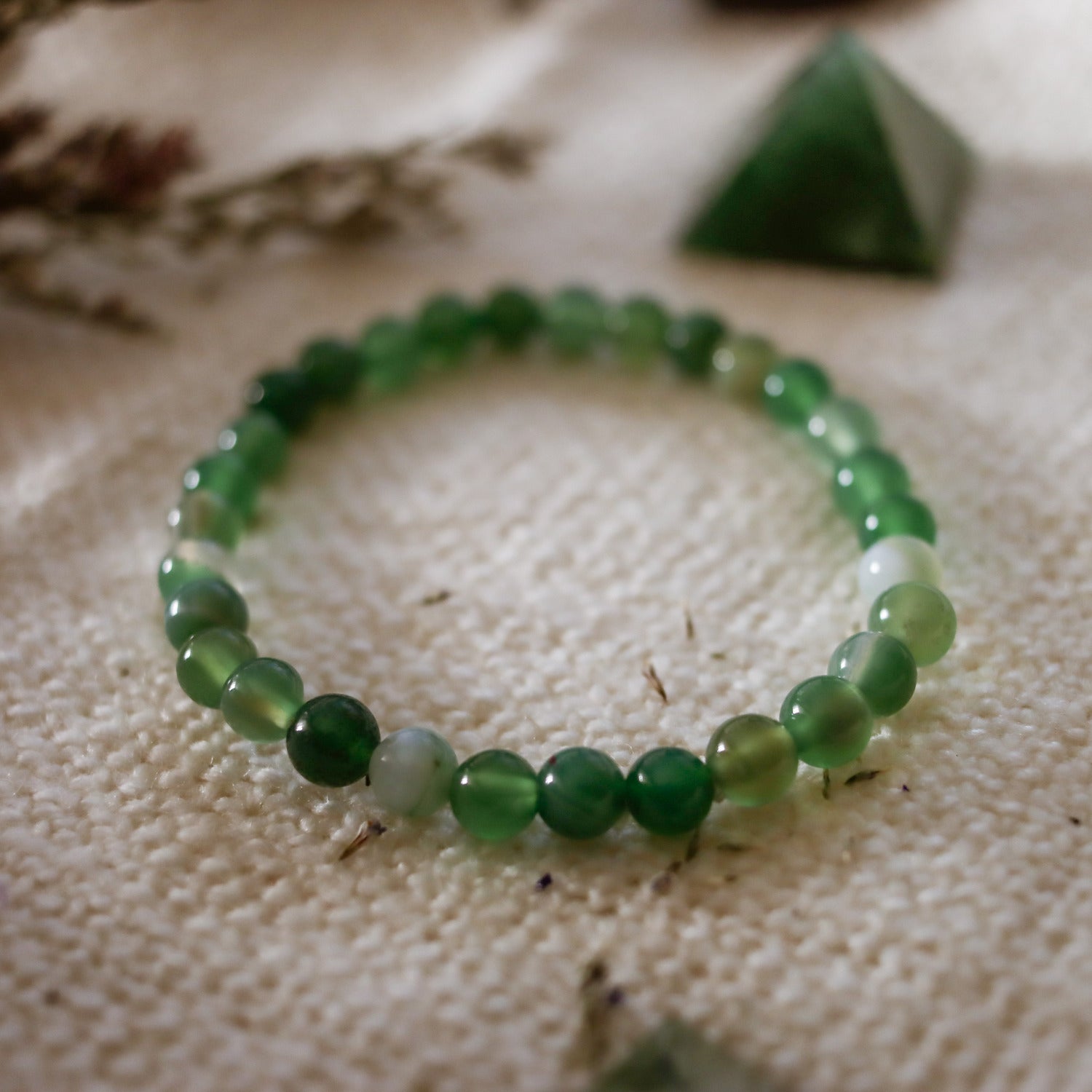 Pulsera de piedra natural de Ágata verde oscuro de 6mm