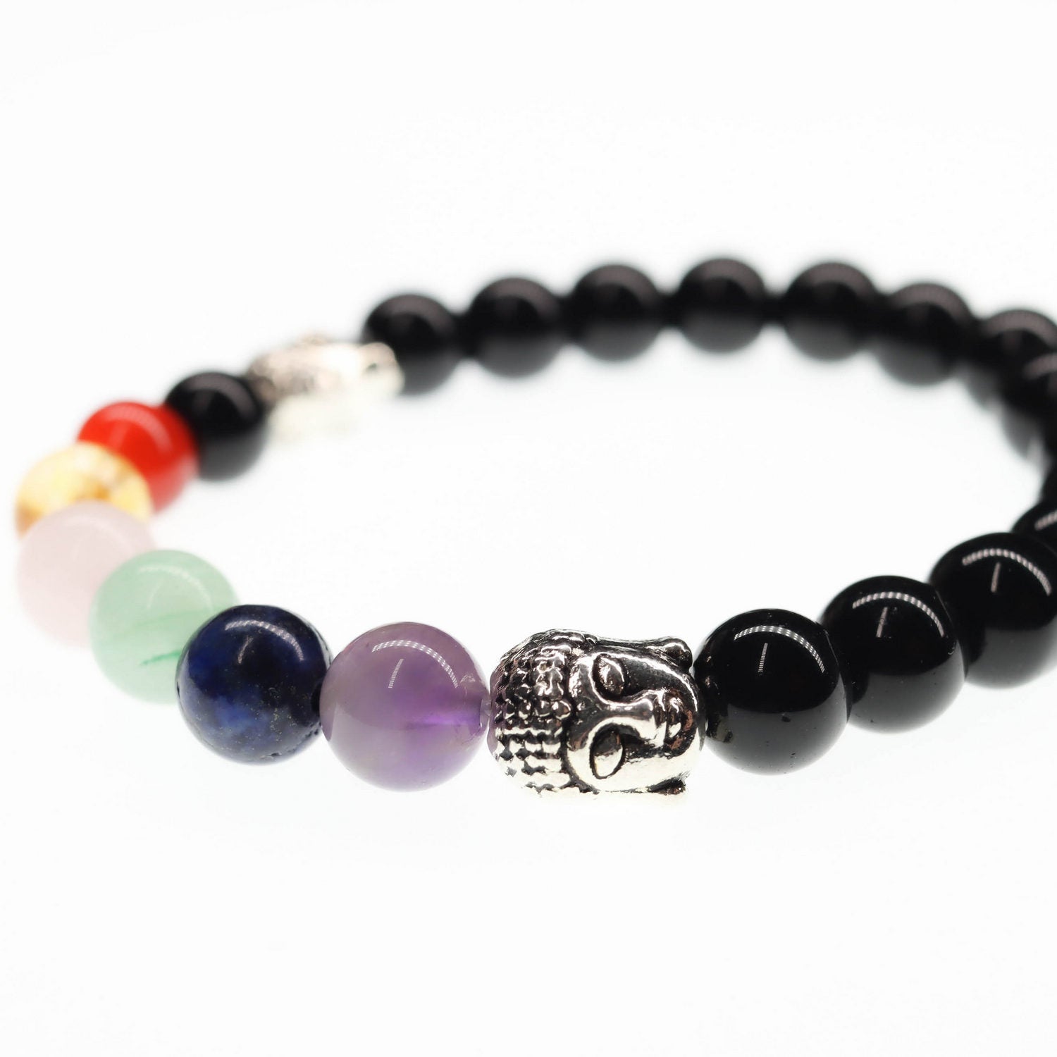 Pulsera de piedra de Ónix y 7 chakras de 8mm con Buda