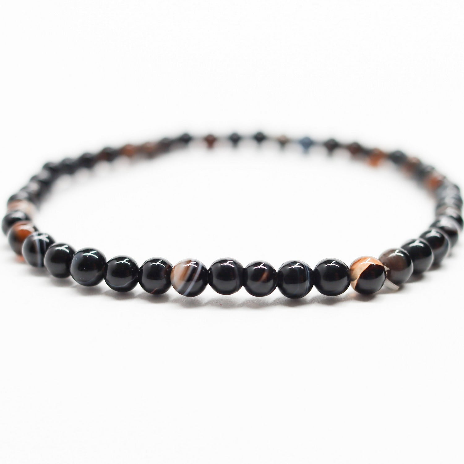 Pulsera de piedra natural de Ágata negra de 4mm
