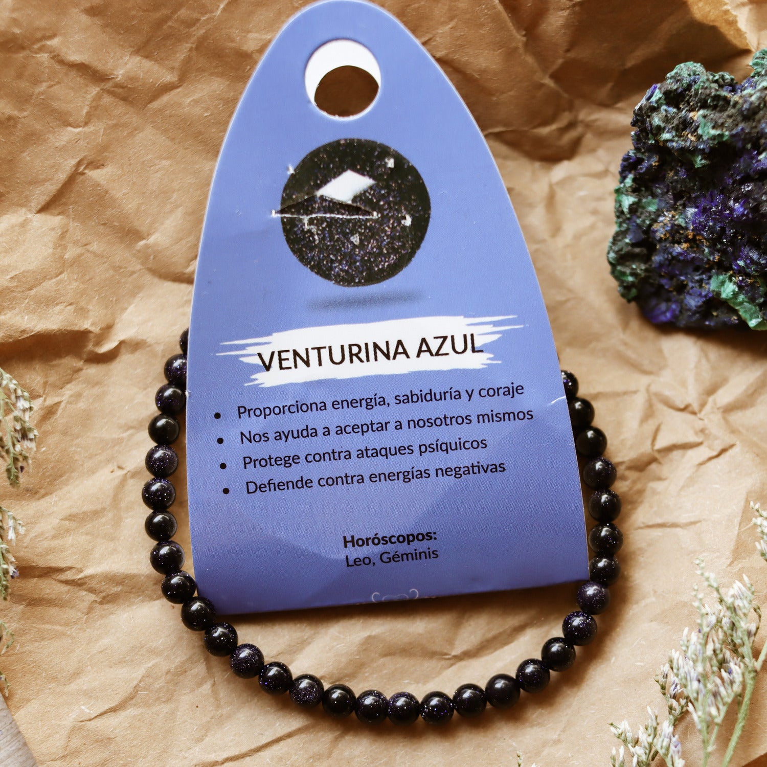 Pulsera de piedra natural de Venturina azul de 4mm