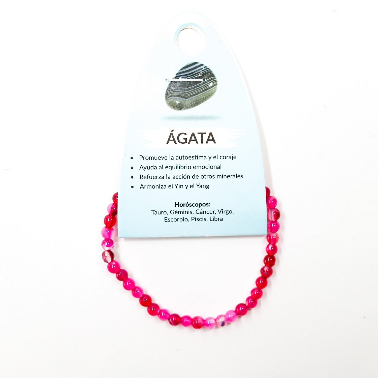 Pulsera de piedra natural de Ágata fuchsia de 4mm