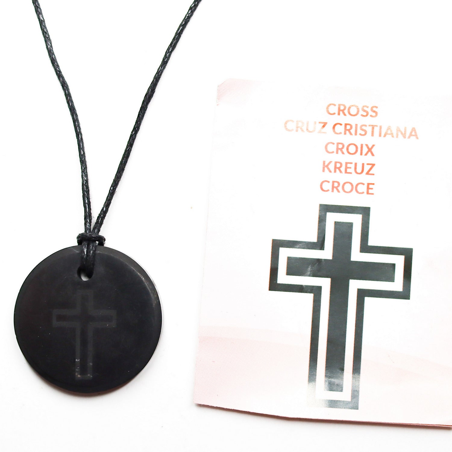 Colgante de Shungita de 30mm con grabado de Cruz