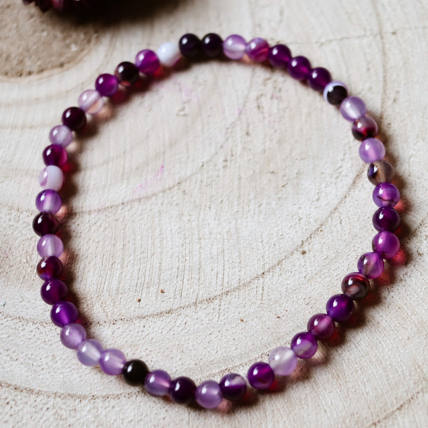 Pulsera de piedra natural de Ágata morada de 4mm