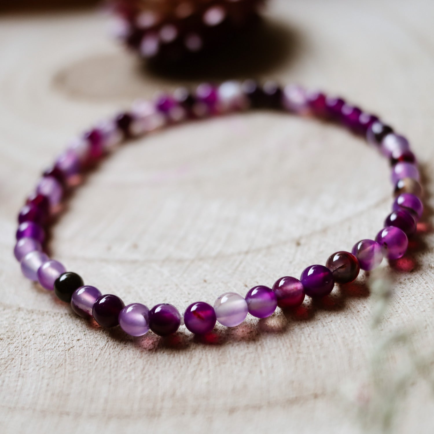 Pulsera de piedra natural de Ágata morada de 4mm
