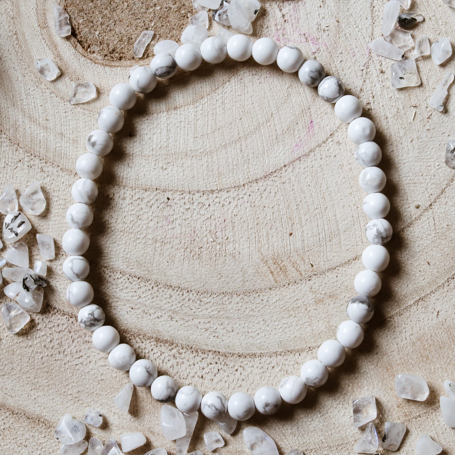 Pulsera de piedra natural de Howlite de 4mm