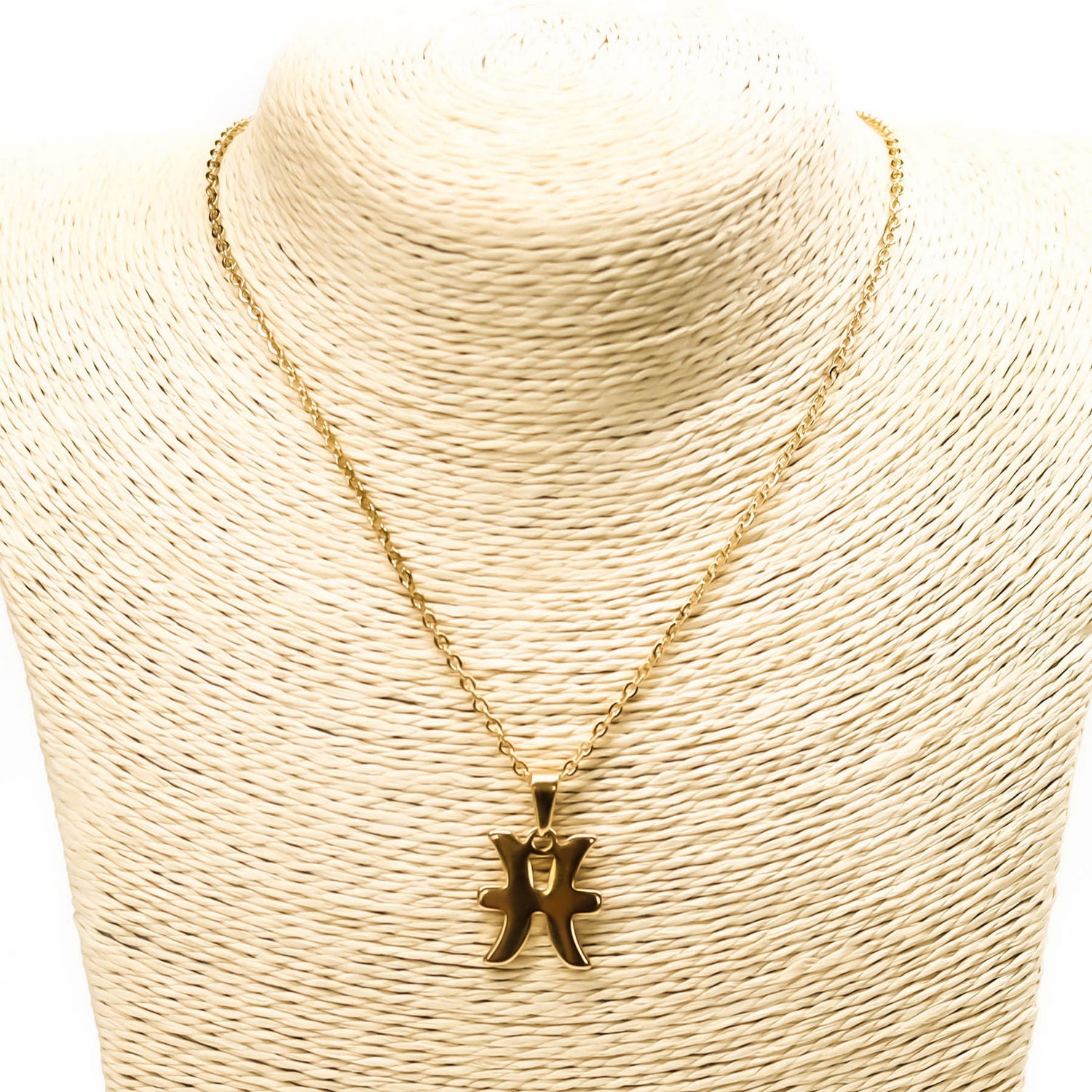 Colgante de acero inoxidable dorado con forma del signo del zodiaco Piscis de 20mm
